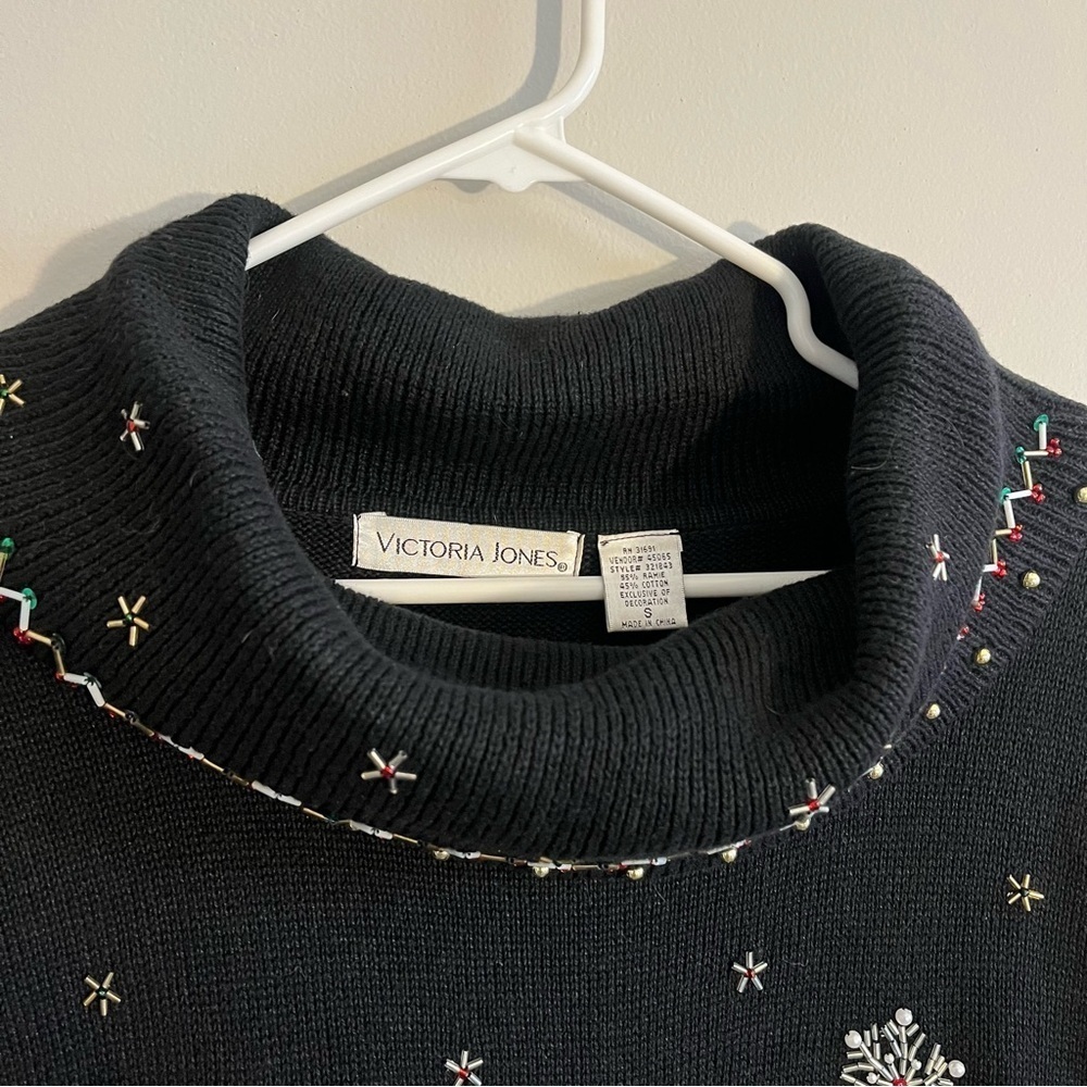 VTG Victoria Jones Womens Small Holiday Cowl Neck Sweater Embroidery Beaded XMAS - Picture 3 of 13